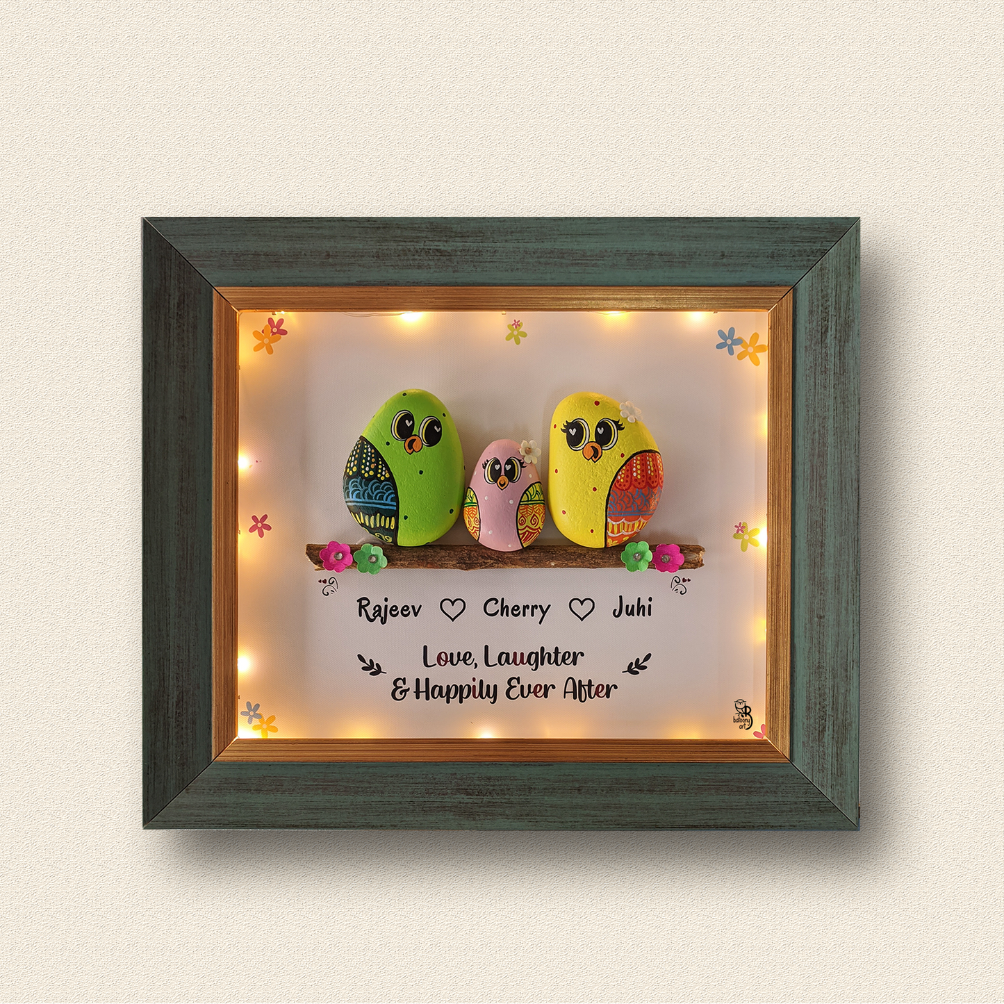 The Cheerful Trio: 12x10 Handcrafted Family Nameboard (12x10 Inches)