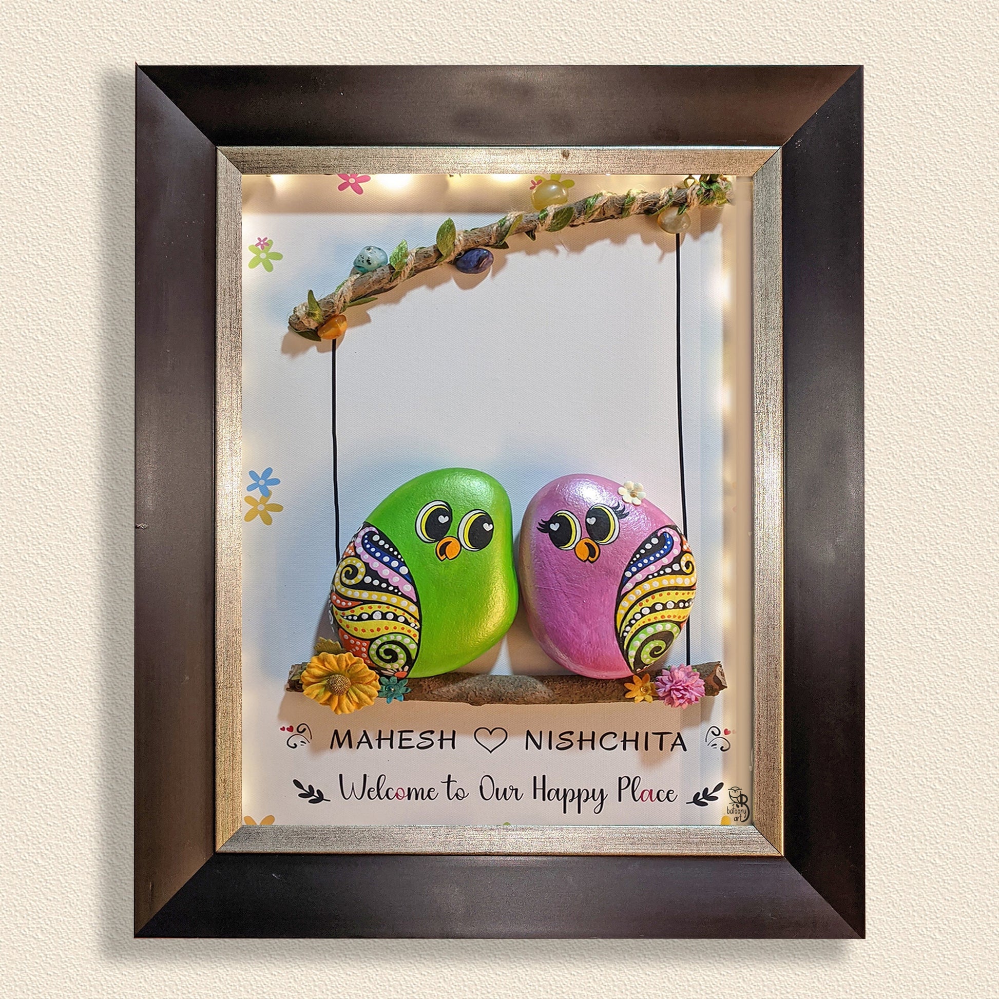 Artistic hand-painted rock décor – a one-of-a-kind creation from Batoony Rocks.