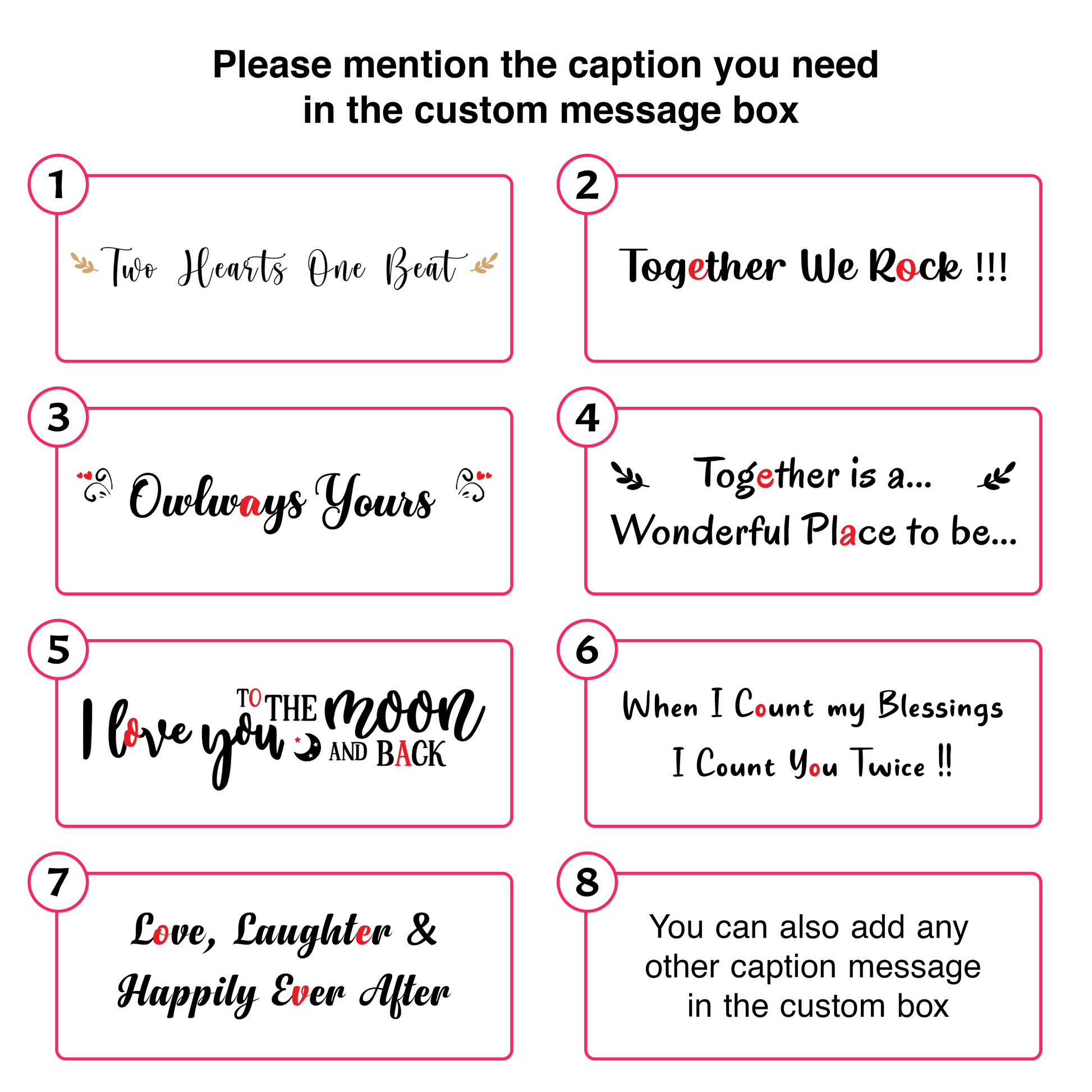 Pick from our list of custom captions or personalize your pebble with a special message.