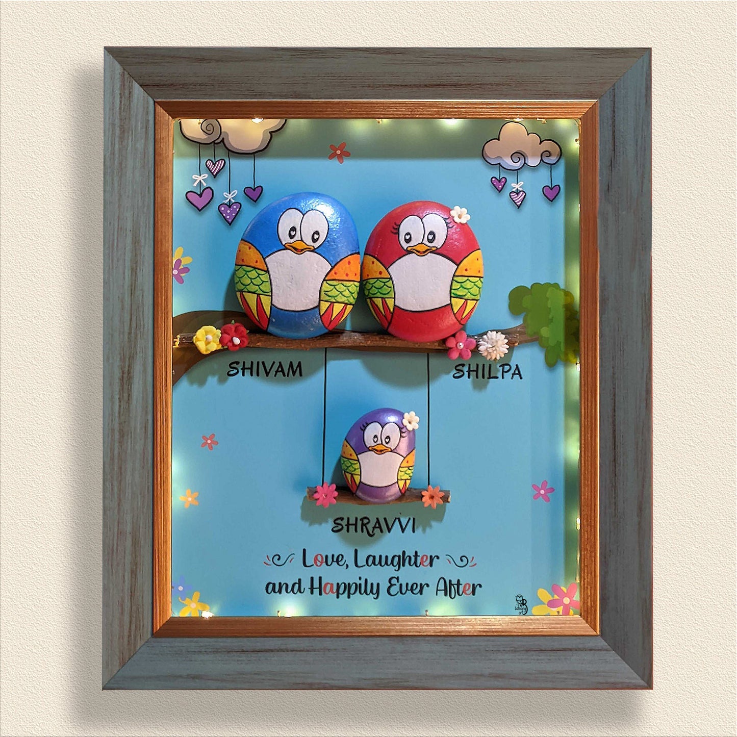 Beautiful Fam 3 Trio Pebble Art (12x10 Inches)
