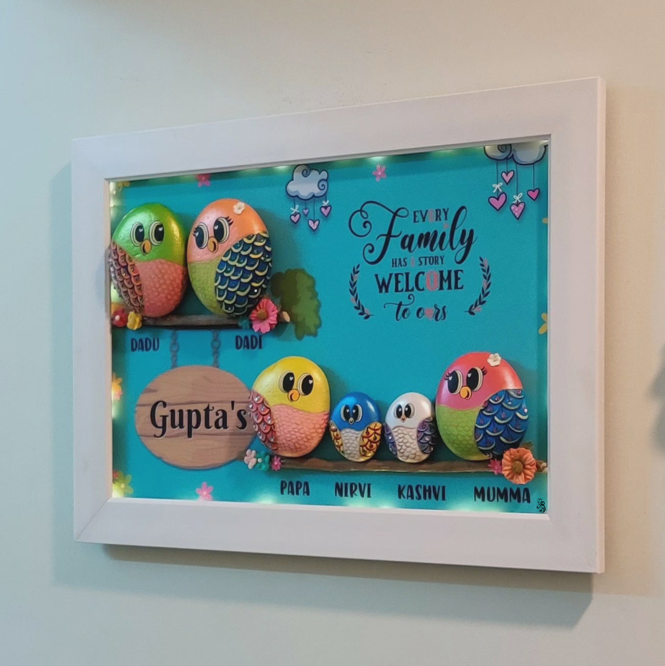 Cutesy Family of 6 - Customizable Decorative Nameplate for Home (21x15 Inches)