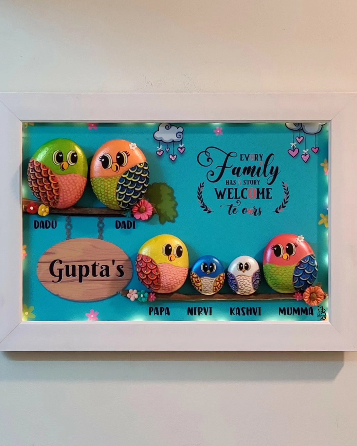 Cutesy Family of 6 - Customizable Decorative Nameplate for Home (21x15 Inches)