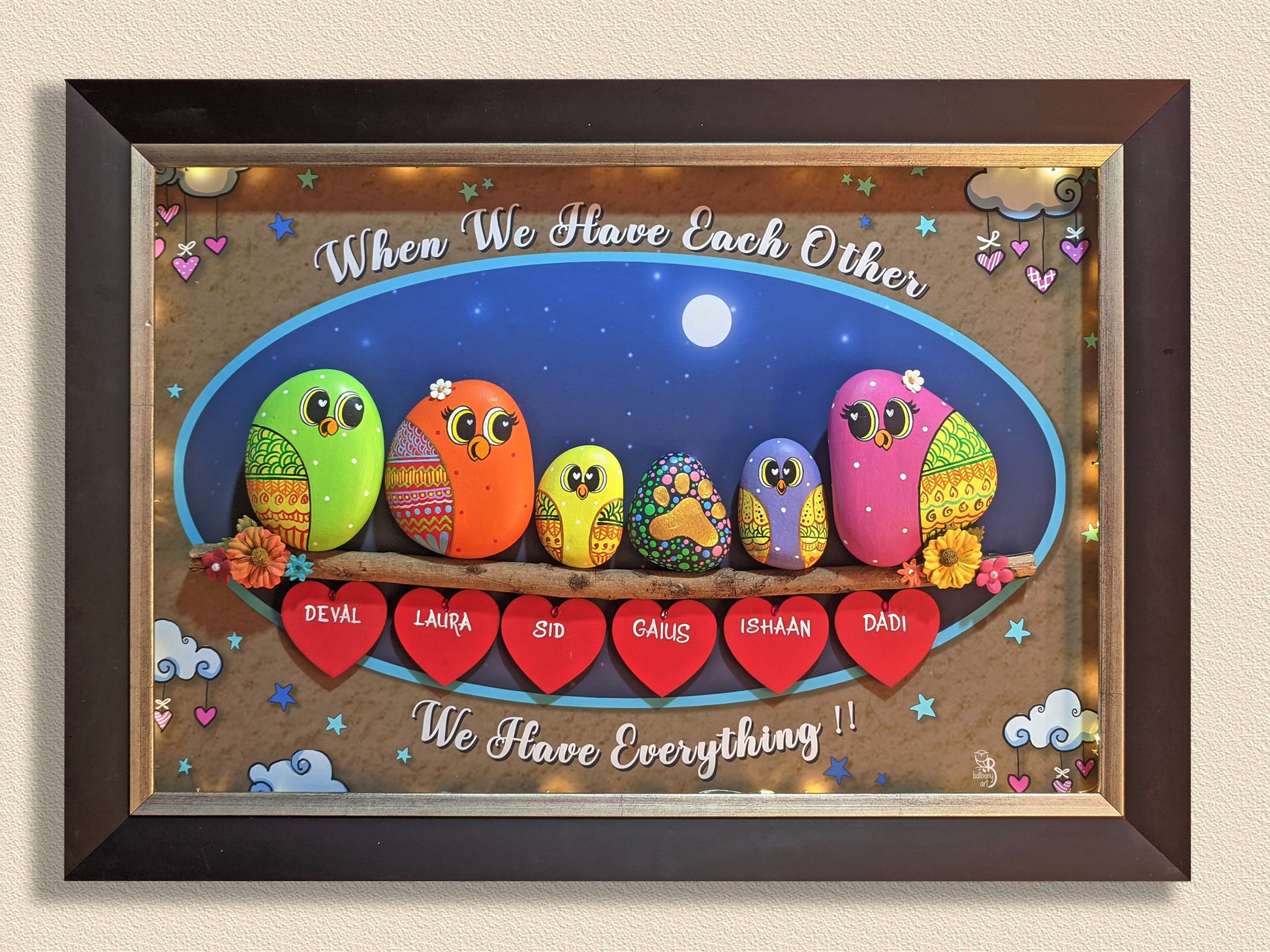 Personalized hand-painted rock art – a stunning addition to your home or office.