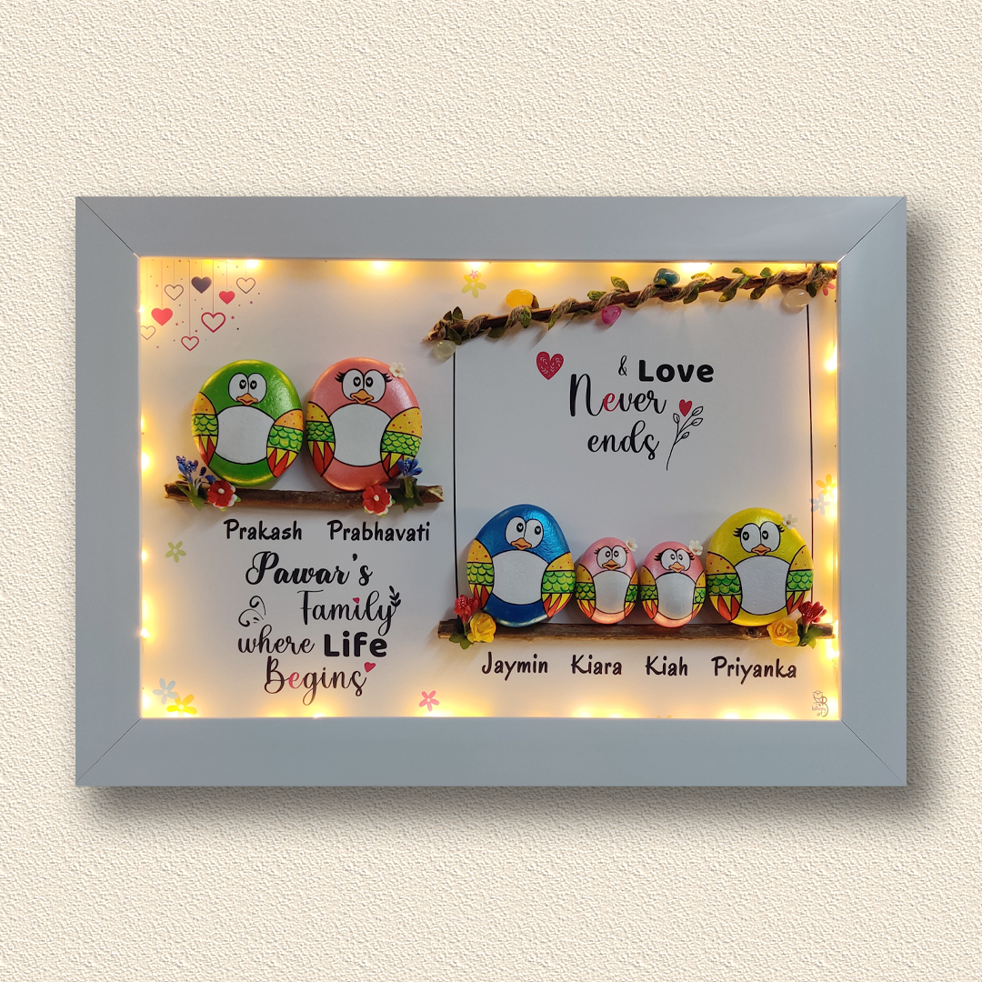 Quirky Family of 6 Pebble Art (21x15 Inches)