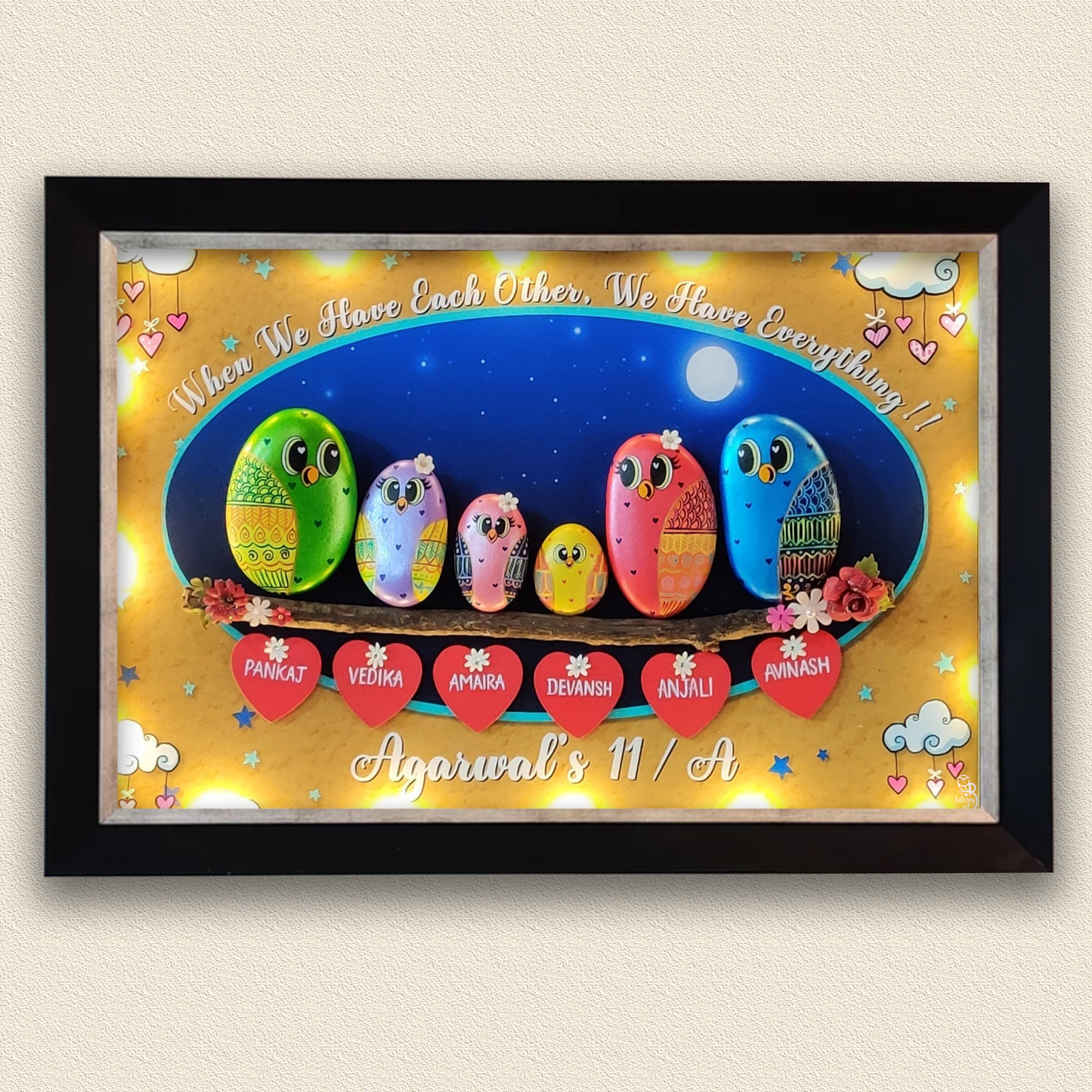 Nightcloud Family of 6 – Handcrafted Wall Hanging for Home Decor (14x12 Inches)