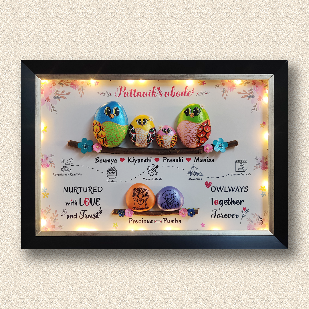 Customizable natural pebble with hand-painted designs – a unique home décor choice.