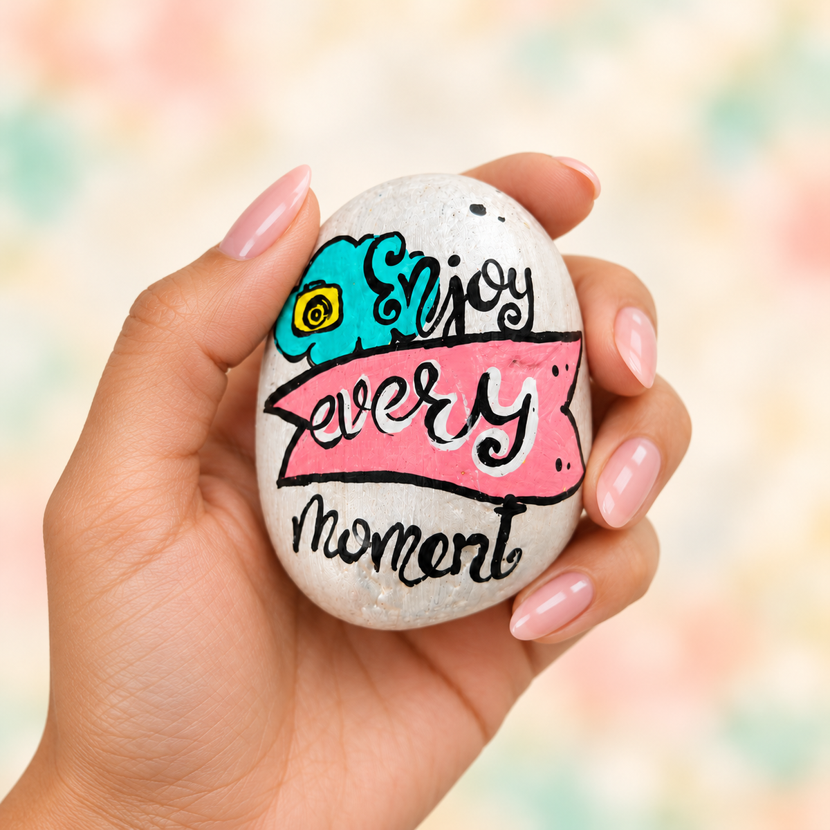 Little Joys: Enjoy Every Moment: selected hand-painted pebble held in hand