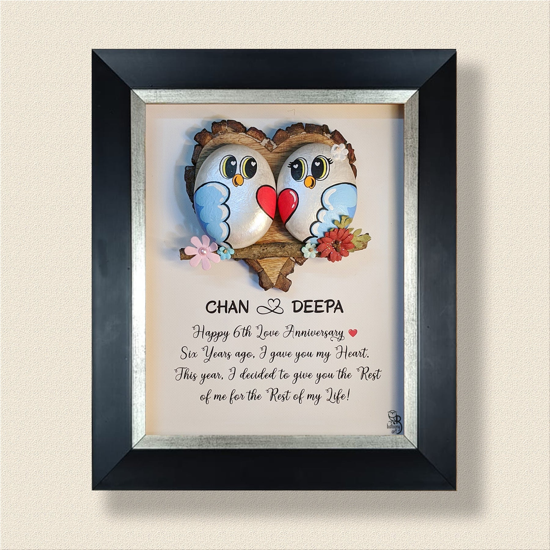 Artistic hand-painted rock décor – a one-of-a-kind creation from Batoony Rocks.