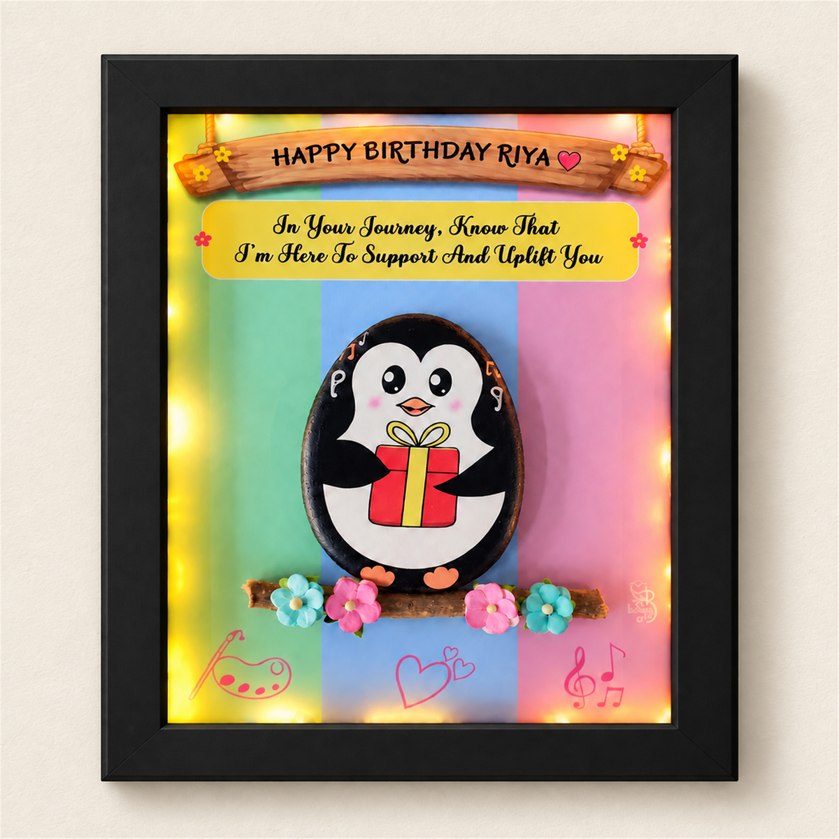 Warm Wishes Wall Pebble Art - black frame