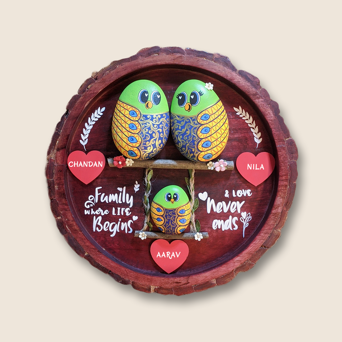 Heartfelt Home Pebble Art - Family of 3 (13 Inches)