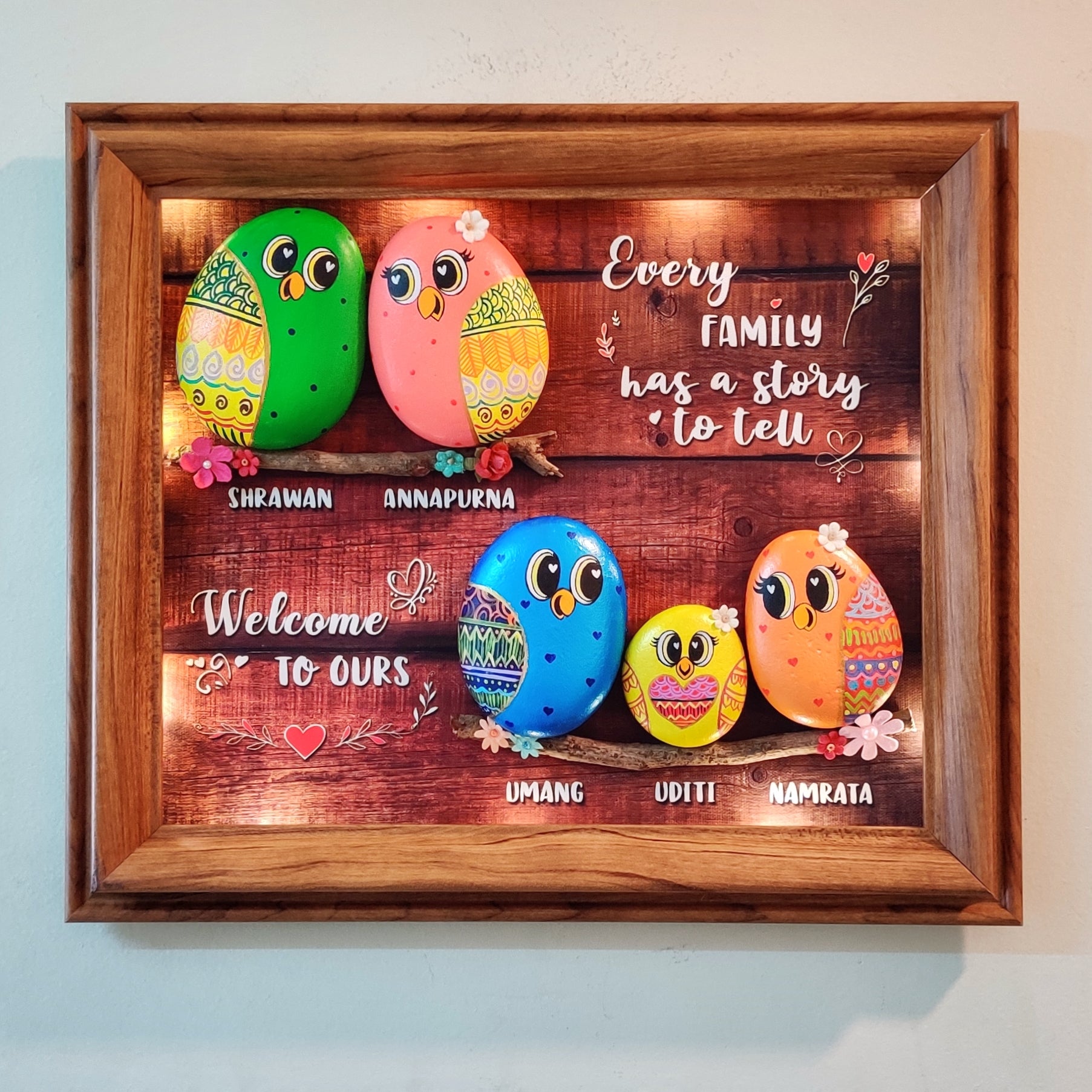 Family of 5 Pebble Art