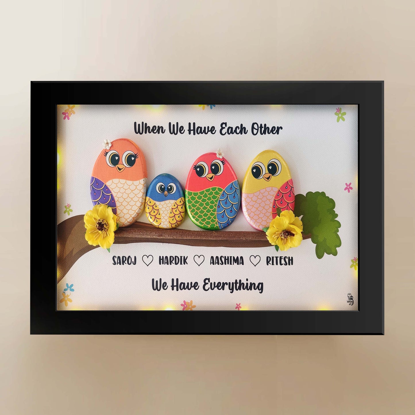 Happy Family of 4 Pebble Art – Handcrafted Wall Decor (18x12 Inches)
