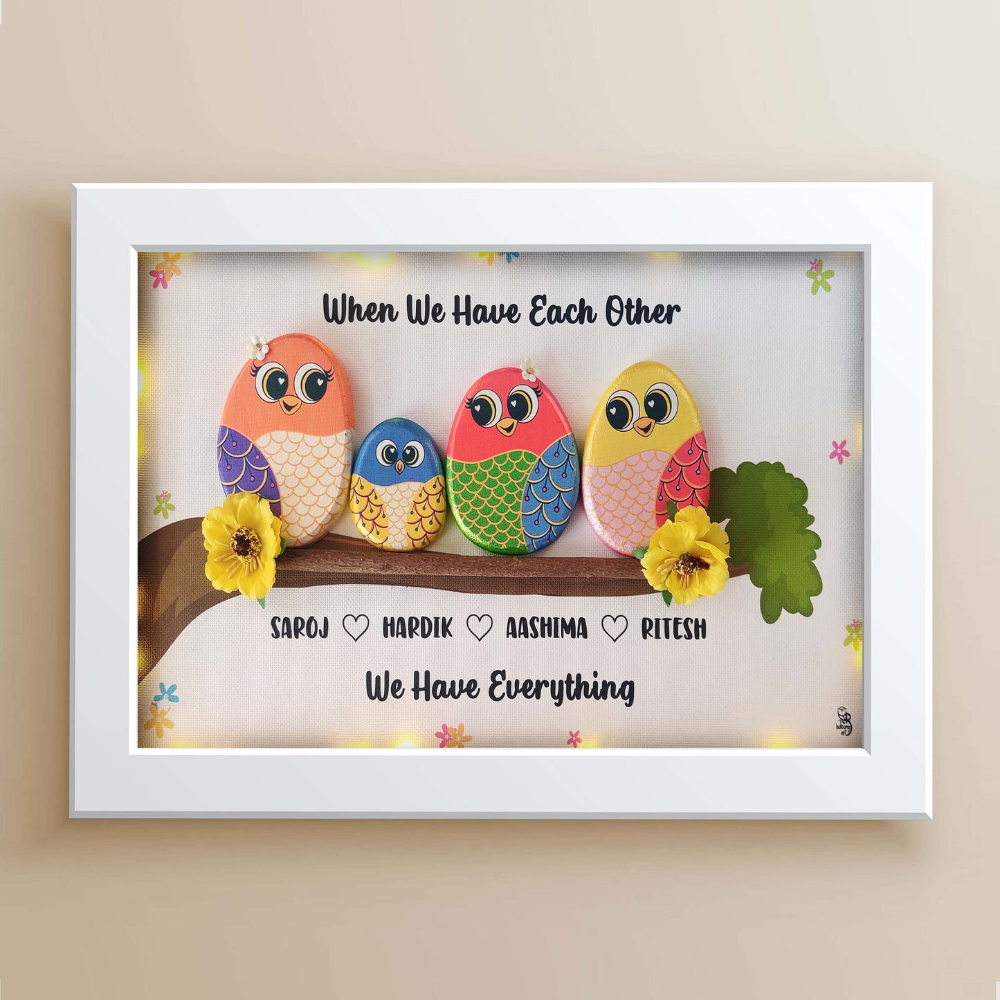 Happy Family of 4 Pebble Art – Handcrafted Wall Decor (18x12 Inches)