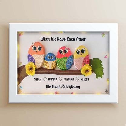 Happy Family of 4 Pebble Art – Handcrafted Wall Decor (18x12 Inches)