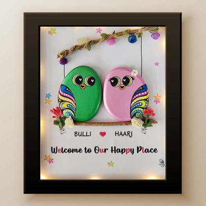 Love Birds:Handcrafted Pebble Art Frame (13x11 Inches)
