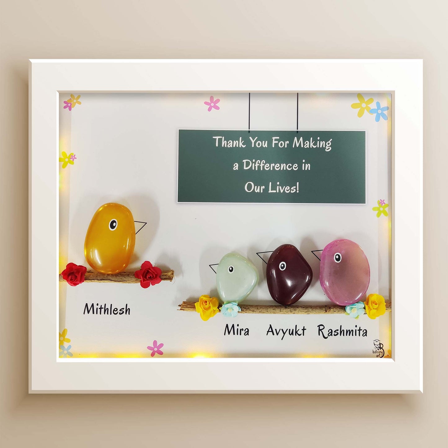 Tweeting Family of 4 – Pebble Art Nameplate (12x10 Inches)