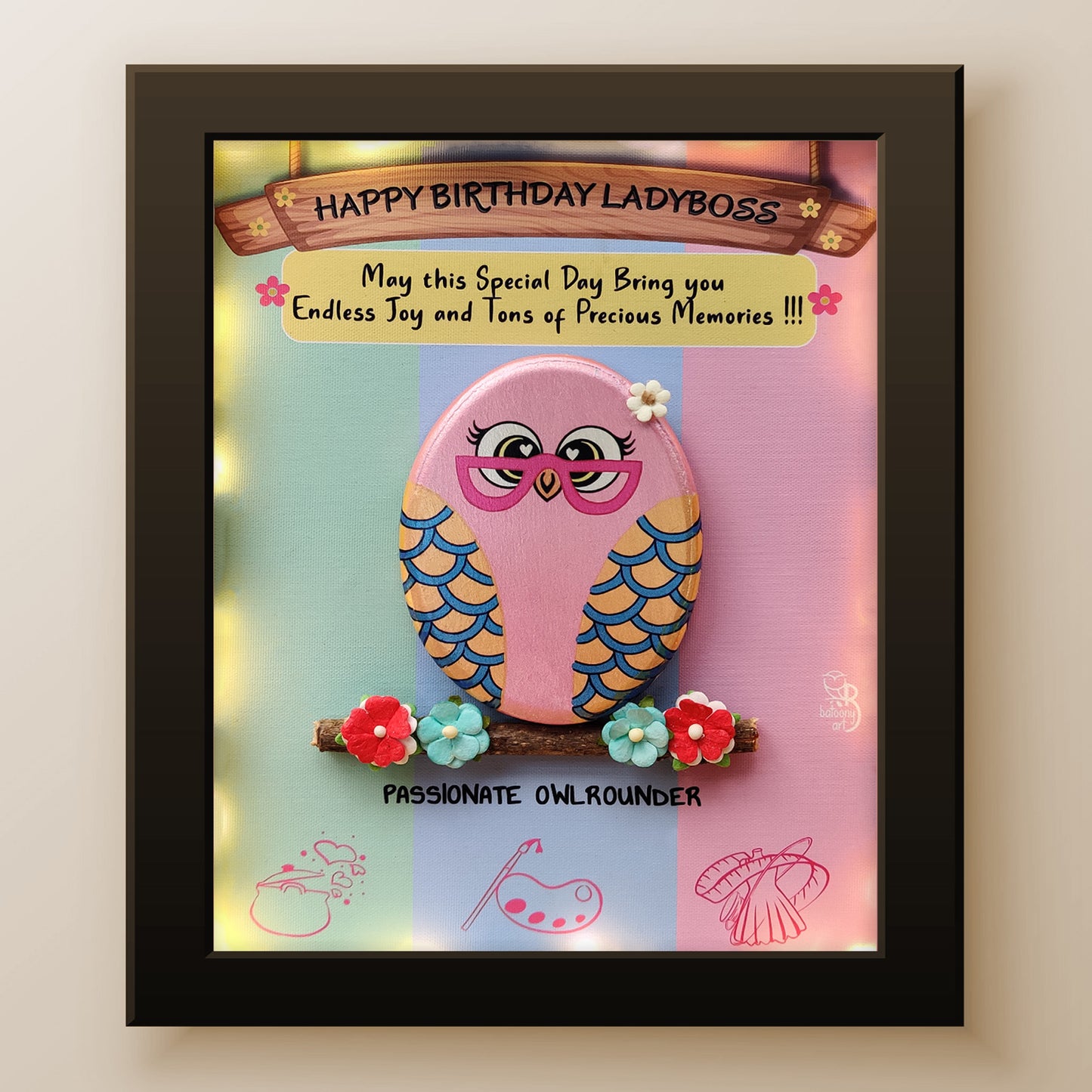 Happy Birthday Janeman Pebble Art (10x8 Inches)