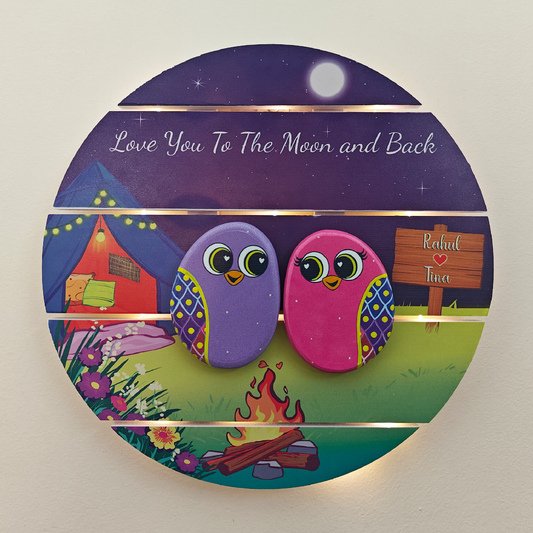 Moonlit Campers - Custom Round Backlit Nameplate for Couples (12 Inches)