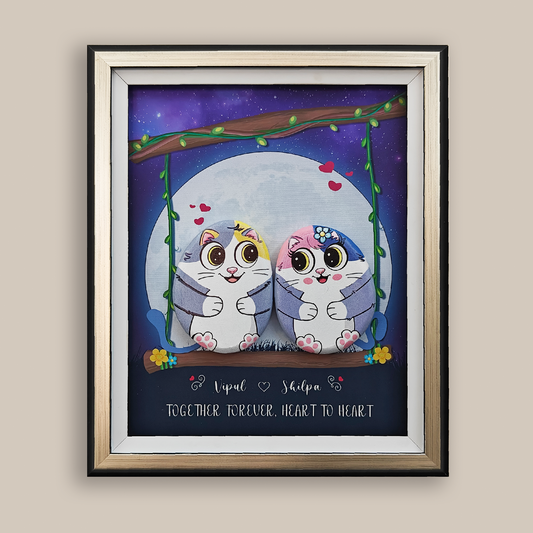 Moonlit Kittens – Unique Decorative Nameplate for Couples (12x10 Inches)