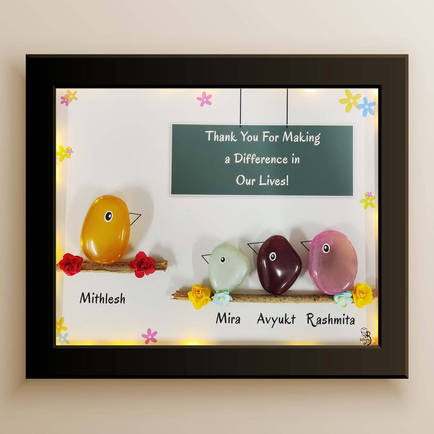 Tweeting Family of 4 – Pebble Art Nameplate (12x10 Inches)