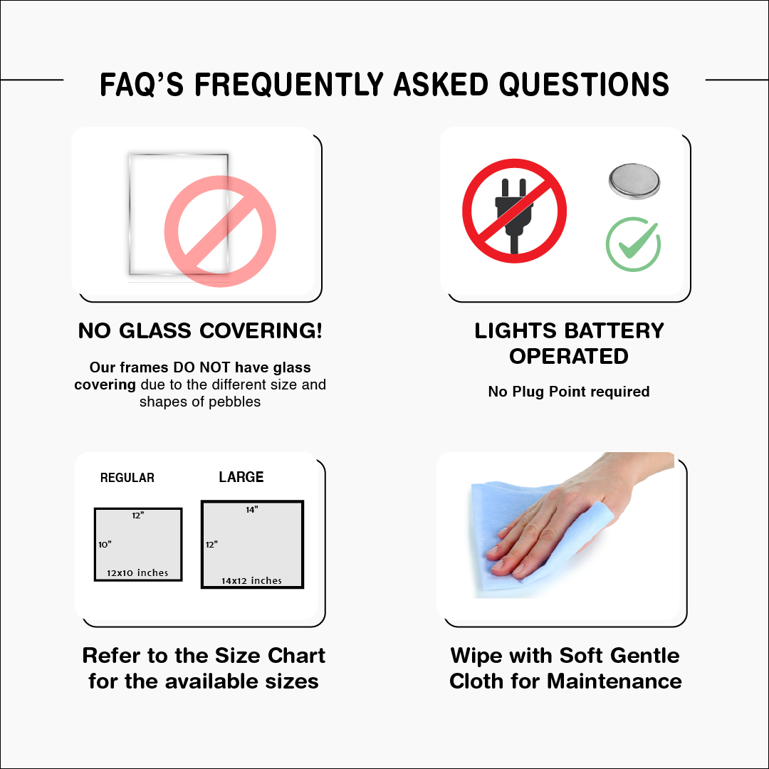 Get detailed insights about our handcrafted pebble décor in our FAQs section.