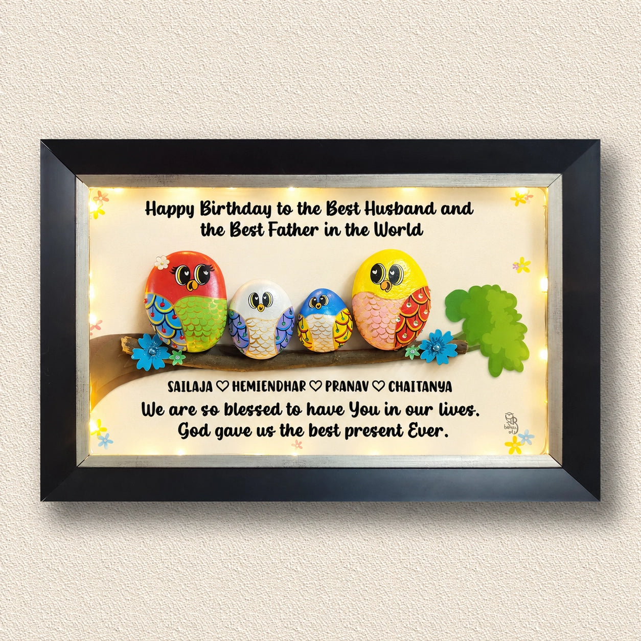 Happy Family of 4 Pebble Art – Handcrafted Wall Decor (18x12 Inches)