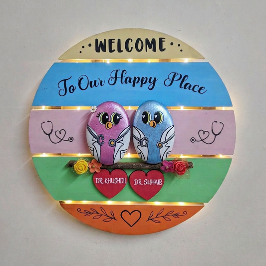 Cute Doctor Couple - Handcrafted Backlit Round Nameplate (12 Inches)