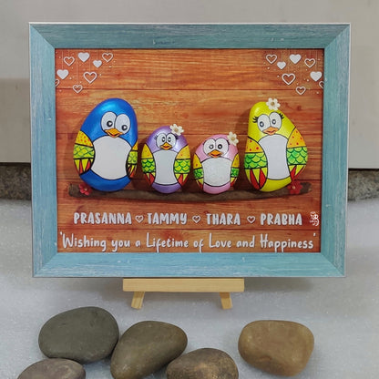 Family of 4 Wooden Background Pebble Art (10x8 Inches)