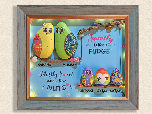 Pawsome Family Joy Pebble Art (14x12 Inches) – Customised Pet Pebble Art