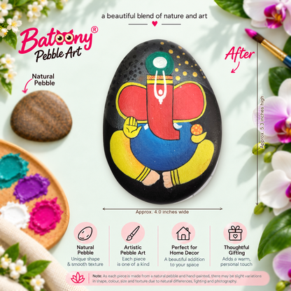 Ganesh: Midnight Blessing hand-painted natural pebble art, full product view