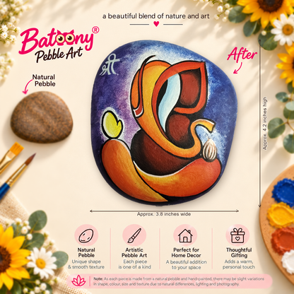 Ganesh: Sunset Harmony hand-painted natural pebble art, full product view
