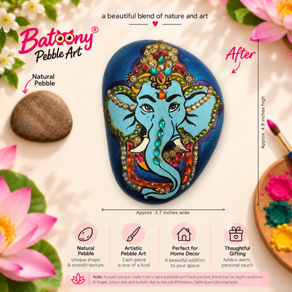 Ganesh: Jewel of Blessings hand-painted natural pebble art, full product view