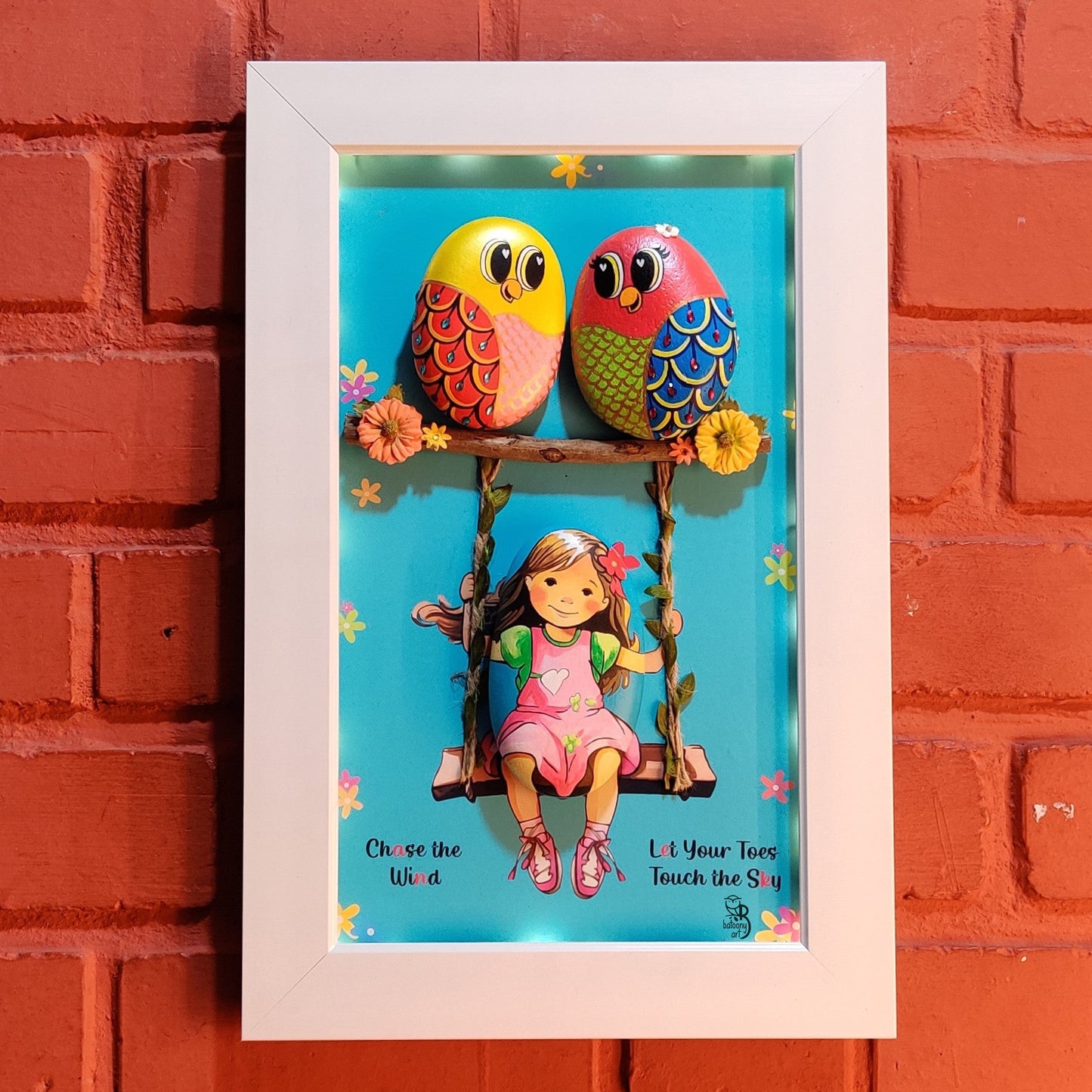 Family Bliss on Swing Pebble 3D Art (18x12 Inches)