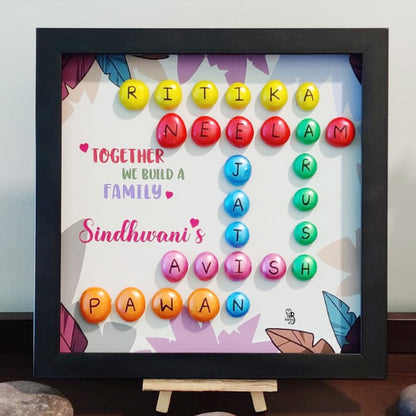 Family of 6 Scrabble frame Pebble Art