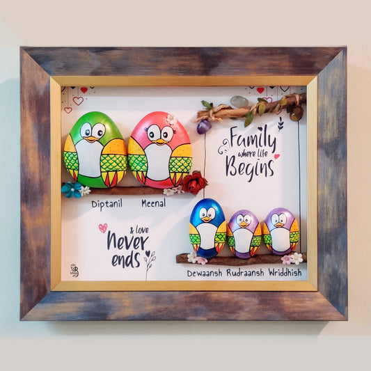 Family Of 5 on Branches Pebble Art (12x10 Inches)