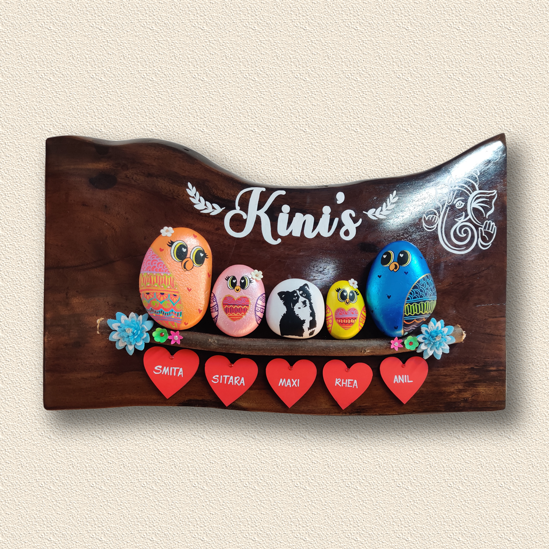 Pawsome Family of 5 Pebble Art Nameplate (14x8 inches)