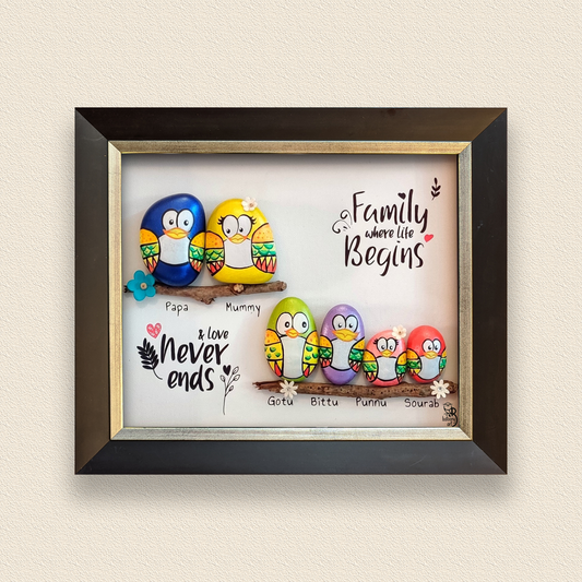 Family of 6 Side Twigs Pebble Art(14x12 Inches)