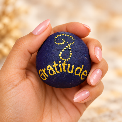 Gratitude: Starlight Mandala: selected hand-painted pebble held in hand