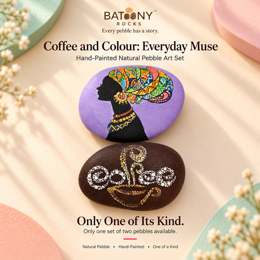 Coffee and Colour: Everyday Muse: hand-painted pebble art displayed as a complete product
