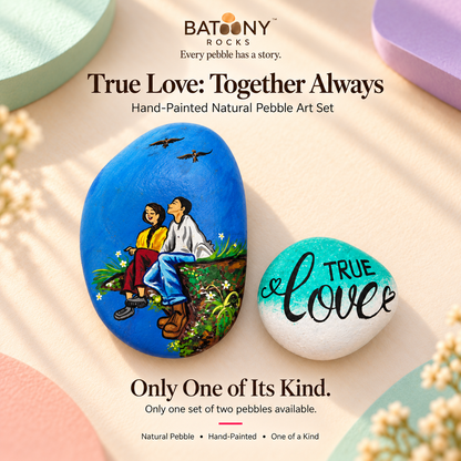 True Love: Together Always: hand-painted pebble art displayed as a complete product