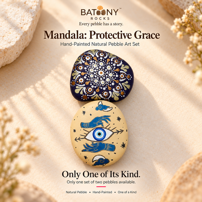 Mandala: Protective Grace: hand-painted pebble art displayed as a complete product