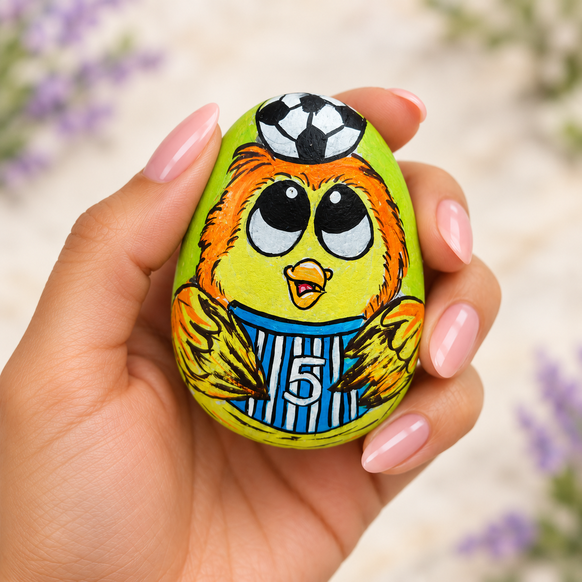 Owl Squad: Birthday Goals: selected hand-painted pebble held in hand