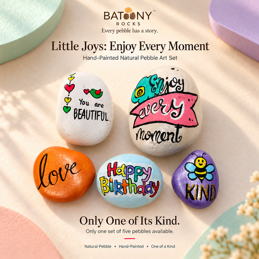 Little Joys: Enjoy Every Moment: hand-painted pebble art displayed as a complete product