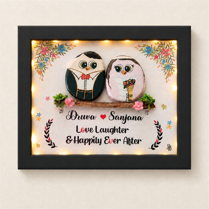Christian Wedding Gift - Pebble Art Wall Decor for Couples - black frame