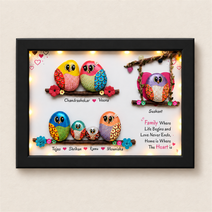 Cradled in Love - Family of 7 Pebble Art Wall Decor - black frame