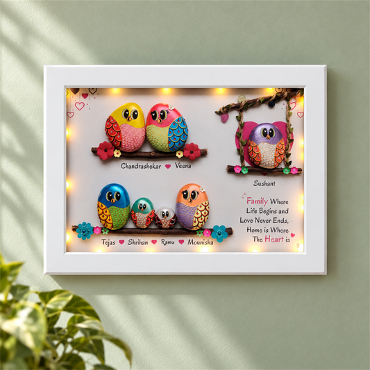 Cradled in Love - Family of 7 Pebble Art Wall Decor - white frame