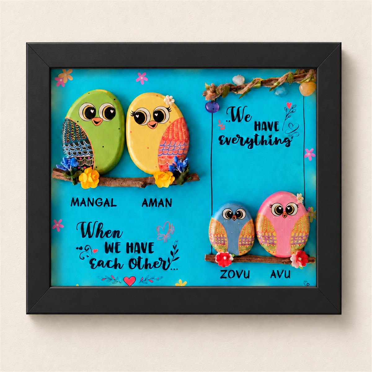 Family 4Ever Pebble Art - black frame