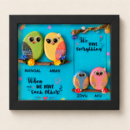 Family 4Ever Pebble Art - black frame
