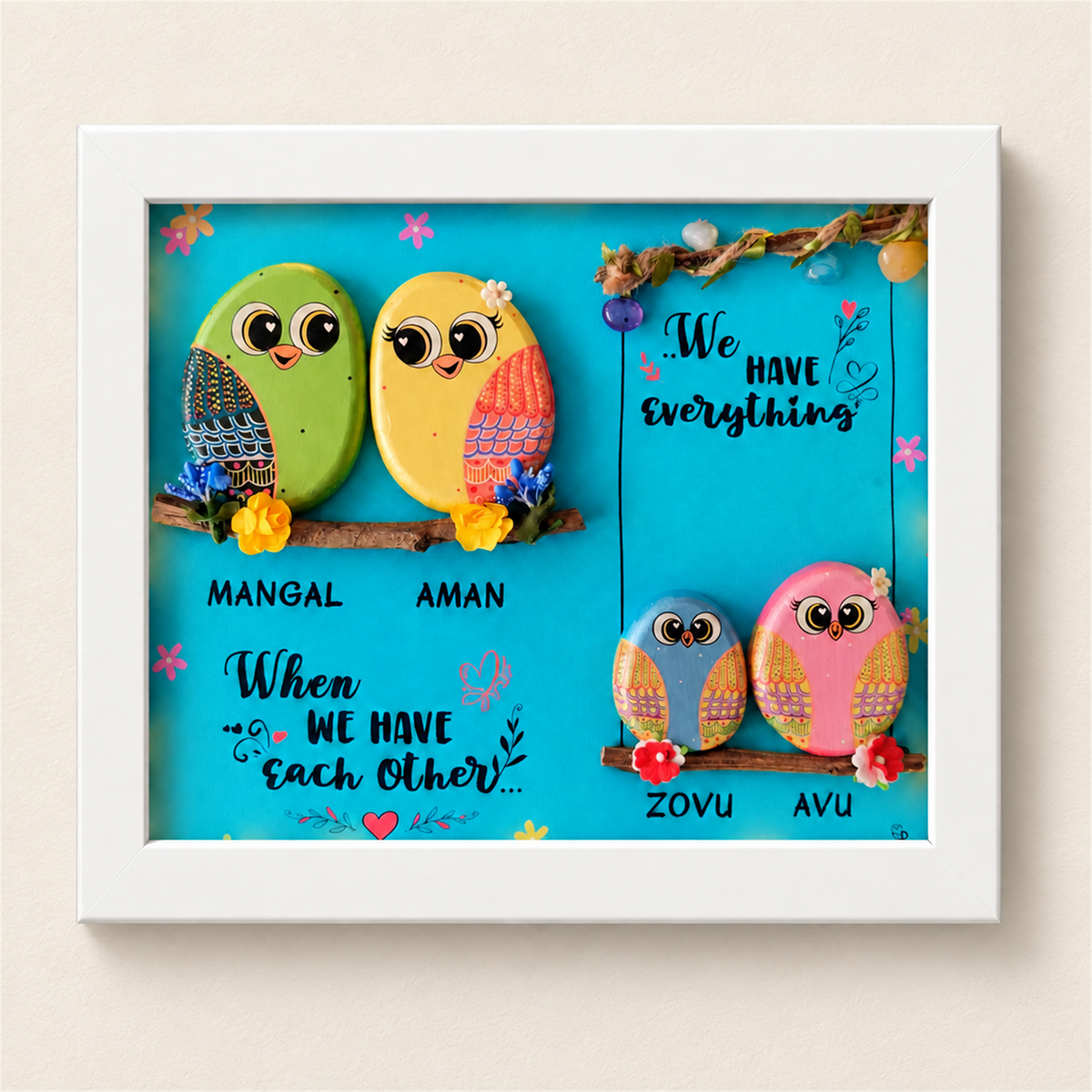 Family 4Ever Pebble Art - white frame