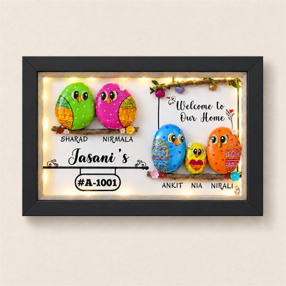 Family Bliss Haven Family of 5 Pebble Art - black frame